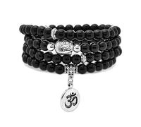 Japa Mala Beads 108 - Pulsera con dije de Buda con símbolo OM Yoga para hombres o mujeres, One Size, Piedra, Sin piedra preciosa