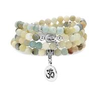 Japa Mala Beads 108 - Pulsera con dije de Buda con símbolo OM Yoga para hombres o mujeres, One Size, Piedra, Sin piedra preciosa