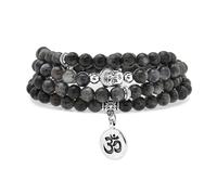 Japa Mala Beads 108 - Pulsera con dije de Buda con símbolo OM Yoga para hombres o mujeres, One Size, Piedra, Sin piedra preciosa