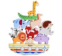Japace Apilamiento Juego de Equilibrio Montessori Arca de Noé Animal Bloques de Construcción Juguete Madera para Niños 3 4 5 6 Años Educativos Regalos de Cumpleaños para Niños Niñas
