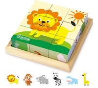Japace Puzzles de Cubos de Madera, 6 en 1 de Animales 3D Rompecabezas de Madera Juguete Educativo Montessori Regalos de Cumpleaños de Navidad para Bebés Niños de 1 2 3 4 + Años