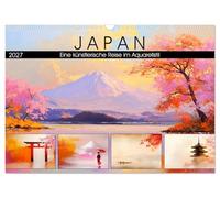 Japan. Eine künstlerische Reise im Aquarellstil (Wandkalender 2027 DIN A3 quer), CALVENDO Monatskalender: Impressionen aus dem Land der aufgehenden Sonne