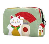 Japan Lucky Cat Kitty - Bolsa de cosméticos para mujer, neceser de viaje, bolsa organizadora de maquillaje grande con cremallera, multicolor, 18.5x7.5x13cm/7.3x3x5.1in, Neceser