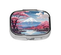 Japan Mount Fuji - Pastillero cuadrado portátil con 2 compartimentos, para bolso, pastillero, bolsa de viaje