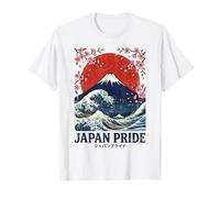 Japan Pride Mount Fuji Great Wave Cherry Blossom Ukiyo-e Camiseta