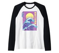 Japan Vaporwave Japanese Great Wave of Kanagawa Camiseta Manga Raglan