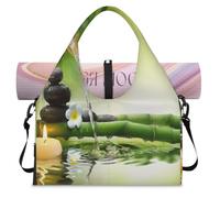 Japan Zen Stone - Bolsa deportiva de bambú con compartimento para zapatos, para fin de semana japonés, bolsa de equipaje para gimnasio, yoga, viajes, color, L, Bolsa de viaje