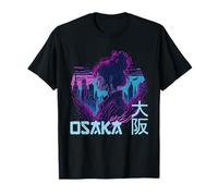Japanese Aesthetic Vaporwave Art Osaka, Asia Girl in Town Osaka Camiseta Black Manga de doble puntada Pequeño