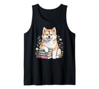 Japanese Akita Inu Bookworm Flowers Book Reading Camiseta sin Mangas