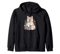 Japanese Akita Inu Bookworm Flowers Book Reading Sudadera con Capucha
