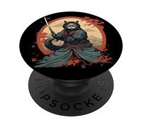 Japanese Art Cat Ninja Ukiyo-e Anime Samurai Cat Camiseta PopSockets PopGrip Adhesivo