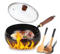 Japanese Carbon Steel Wok Pan, 10.2 Inch Stir Fry Pan with Glass Lid, Flat Bottom Wok for All Stoves, Pre-Seasoned Nonstick Iron Cookware, Rust Resistant Hand Hammered Frying Pan (Smooth-Glass Lid,9")