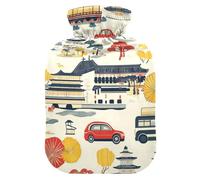 Japanese Cars - Botella de agua roja retro para agua caliente con cubierta suave, bolsa de agua caliente de 2 L para dolor muscular