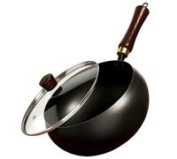 Japanese Cast Iron Pot, Multifunctional Uncoated Non-Stick Cast Iron Wok with Lid, High Purity Frying Pan for Cooking, Heavy Duty Cookware for Induction, Gas & Electric Stoves (Glass Lid,10.3in)
