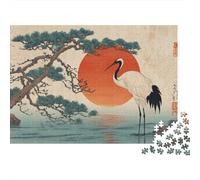 Japanese Crane Painting Rompecabezas Imposible,desafío para Adultos Juego Educativo 1000 Piezas Obra De Arte De Juego De para Adultos, Regalos A Partir De 14 Años 38x26cm/1000pcs