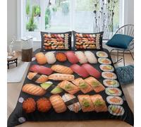 Japanese cuisine style Funda Edredon Microfibra Suave 3 Piezas Estampado 3D Japanese cuisine estilo Funda de Edredón con Funda de Almohada Lavables Transpirable for Adultos Double（200x200cm）