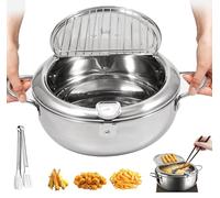 Japanese Deep Fryer Pot, 304 Stainless Steel Frying Pot with Thermometer and Oil Drip Drainer Rack for Kicthen Stove/Induction Tempura, Chicken, French Fries, Donuts, Compatible Fryer(9.4in)