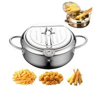 Japanese Deep Fryer Pot, Japanese Style Tempura Frying Pot, 304 Stainless Steel Frying Pot with Thermometer and Oil Drip Drainer Rack, for French Fries, Shrimp, Chicken (Silver,28cm/11.02in)