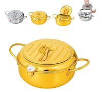 Japanese Deep Fryer Pot, Japanese Style Tempura Frying Pot, With Thermometer And Oil Drip Drainer Rack, For French Fries, Shrimp, Chicken (S,Gold)