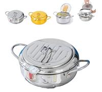 Japanese Deep Fryer Pot, Japanese Style Tempura Frying Pot, With Thermometer And Oil Drip Drainer Rack, For French Fries, Shrimp, Chicken (M,Silver)