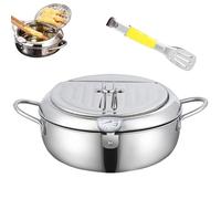 Japanese Deep Fryer Pot, Stainless Steel Frying Pot with Thermometer and Oil Drip Drainer Rack, for Kitchen Stove/Induction Cooker, Temperature Controllable & Uncoated (Silver,20cm/7.9in)