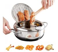 Japanese Deep Fryer Pot, Stainless Steel Frying Pot with Thermometer and Oil Drip Drainer Rack, Japanese Deep Fryer, Japanese Deep Fryer with Temperature Gauge (20cm/7.9in(2.2L capacity))