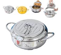 Japanese Deep Fryer Pot, Stainless Steel Frying Pot with Thermometer and Oil Drip Drainer Rack, Japanese Tempura Frying Pot for French Fries, Shrimp, Chicken (Silver,24cm/9.45In)