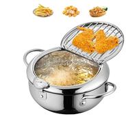 Japanese Deep Fryer Pot, Style Tempura Frying Pot,Japanese Deep Fryer Pots for Kitchen French Fries, Chickens (Silver,Large 15″)