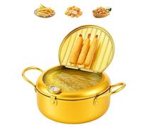 Japanese Deep Fryer Pot, Style Tempura Frying Pot,Japanese Deep Fryer Pots for Kitchen French Fries, Chickens (Golden,Large 15″)