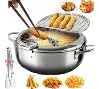 Japanese Deep Fryer Pot with Basket, Stainless Steel Frying Pot with Thermometer and Oil Drip Drainer Rack, Portable Stove Top Fryer, Fry Small Pan Fryers Kitchen Pour Lid Chicken Mini(7.9in)