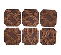 Japanese Embroidered Coaster, 6PCS Heat Insulated Cup Pad Mat Set, Hand Woven Brocade Fabric Placemat for Dining Coffee Shop, 3D Embroidery Decor with Non Slip Base (6 Brown Fan Blades)