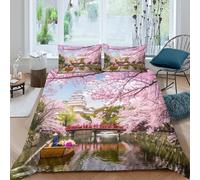 Japanese Garden Scene Funda Edredon Microfibra Juego de Ropa de Cama de 3 Piezas Impresión 3D Cierre de Japanese jardín Escena Funda de Edredón Funda de Almohada a Juego for Adultos King（220x240cm）