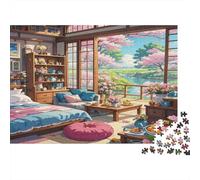 Japanese Living Room Puzzle de 1000 Piezas Papel Reciclado Bright y Airy Puzzles for Elderly Fun and Challenging Family Game Perfect for Holiday Blessings 70x50cm/1000pcs