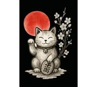 Japanese Lucky Cat Dot Grid Notebook with Red Sun - Maneki-neko Symbol of Fortune and Prosperity: 120 Dot Grid Pages, 6x9, Minimalist Japanese Sumi-e Art Journal