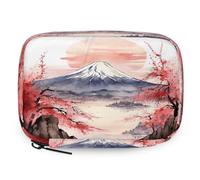 Japanese Mount Fuji - Organizador de pastillas de cerezo con cremallera, bolsa de almacenamiento diario de vitaminas, portátil, 8 ranuras, pastillero semanal para el hogar, oficina, gimnasio, viajes