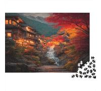 Japanese Mountain Village, Red Maple Trees, Waterfall 1000 Piezas Rompecabezas para Adultos para Amantes O Amigos Imposable 1000pcs (75x50cm)