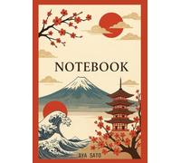 Japanese Notebook - Red Edition: Minimalist Writing Journal with Pagoda & Wave Design | Soft Grey Lined Pages for Daily Notes & Reflection