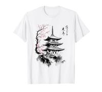 Japanese Pagoda Sakura Cherry Blossoms Tree Sumi-e Camiseta