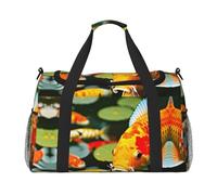 Japanese Pretty Koi Fish Bolsa de viaje con cremalleras y asas, bolsa de lona plegable grande para vacaciones familiares, Black, Talla única