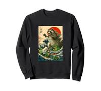 Japanese Raccoon with Funny Animals, Raccoonzilla Graphic Sudadera