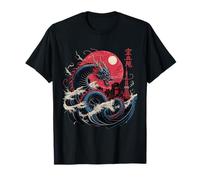 Japanese Rising Dragon Great Wave Kanagawa Kanji Dragon Camiseta