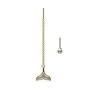 Japanese S925 Earrings Female Fishtail White Pearl Shells Pendant Earrings All-Match Freshwater Pearl Earrings Ear Line