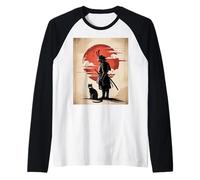Japanese Samurai and Cat Vintage Rising Sun Art Camiseta Manga Raglan