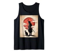 Japanese Samurai and Cat Vintage Rising Sun Art Camiseta sin Mangas