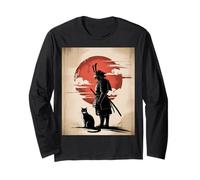 Japanese Samurai and Cat Vintage Rising Sun Art Manga Larga