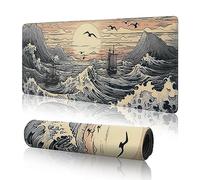 Alfombrilla de ratón y escritorio grande para gaming de anime con olas marinas japonesas, con base antideslizante y borde cosido, XL, 80 x 30 cm