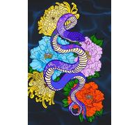 Japanese Snake and Flowers Themed Notebook with Origami Cranes on the Back 6x9