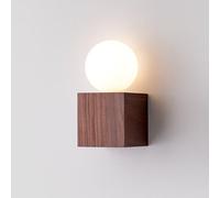 Japanese Solid Wood Wall Sconce Nordic Home Decor Lighting Fixture with Globe Milk White Glass Shade,Walnut Wood Indoor Wall Lamp For Bedroom Hallway Cafe, G9 Socket
