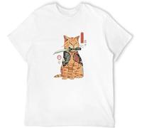 Japanese Style Cat Anime Samurai Sword Cotton T Shirt Summer Cool Ptinted Tees Street Funny Short Sleeve Men Rock Tops White S