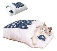 Japanese Style Cat Beds,Self Warming Cat Bed,Cute Kitten Puppies Sleeping Bag Cave Bed with Pillow Mat,Washable Pocket Pet Bed Cat Nest Snuggle Sack for Indoor Outdoor Pets (Dark Blue, Large)